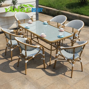 Rattan bistrot francese <span class=keywords><strong>sedie</strong></span> e tavolo da esterno bistrot <span class=keywords><strong>sedie</strong></span> rattan giardino Set di bambù Patio bistrot Set mobili da esterno - Product Image 4
