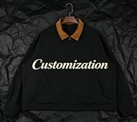 Veste Coach Vintage Homme Personnalisable avec Logo, Col en Sergé et Velours Côtelé Bleu Marine, Fermeture Éclair, Broderie Personnalisée, Manteau Oversize Vierge