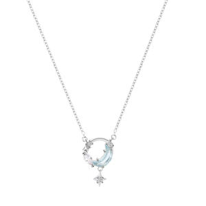 Collana con Ciondolo Trendy in Zircone con Design a Stella e Luna Placcata Argento - Product Image 5