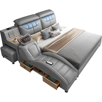 Lit en cuir intelligent multifonctionnel moderne et luxueux avec tiroir de massage, coffre-fort, lit double king size