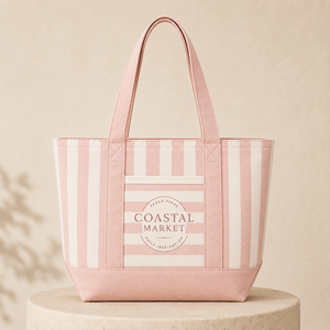 Nouveau sac fourre-tout en toile de coton violet à rayures, réutilisable, brodé, avec fermeture éclair, pour la plage et le shopping - Product Image 5