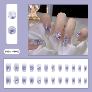 <span class=keywords><strong>Ongles</strong></span> à presser de haute qualité, classiques, très demandés, nouvelle collection <span class=keywords><strong>2023</strong></span>, design personnalisé, 24 pièces/ensemble, emballage personnalisé, motif papillon violet rêve. - Product Image 2