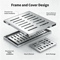 Grille de drainage en acier inoxydable pour charges lourdes, finition noire galvanisée, anti-corrosion, durable, couvercle de drain carré pour sol de villa