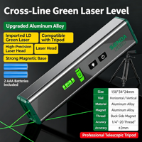 Niveau laser vert 520nm à lignes croisées en alliage d'aluminium, mini niveau à bulle magnétique avec filetage 1/4 pouce, vision nocturne, fixation murale