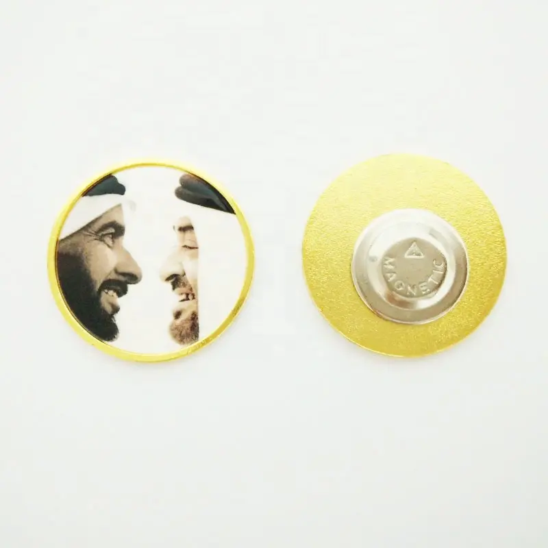 sheikh shaikh shiekh president ruler of the United Arab Emirates picture photo image UV printing magnetic metal pin badge brooch