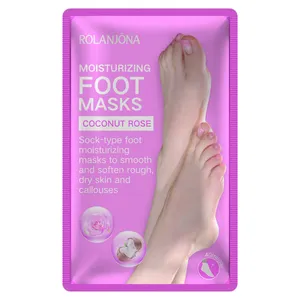 OEM Private Label Rolanjona Coconut Rose Foot Masking Peeling Socks Exfoliating Treatment Feet Skin Callus Removal Moisturizing