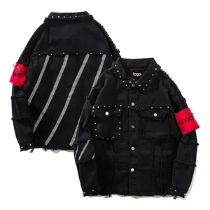 Armband denim jeans jacket for men 3M reflective jackets motorcycle custom black man rivet gothic jaket