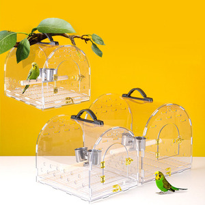 Pet seyahat kafes akrilik tamamen şeffaf kuş taşınabilir papağan sandık iki bardak ile küçük kuşlar için - Product Image 6
