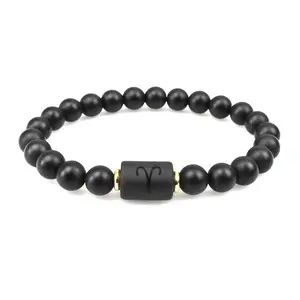 Groothandel Punk Paar Kralen Armband Hiphop Natuursteen Armband Verjaardag 12 Dierenriem Armband Voor Mannen