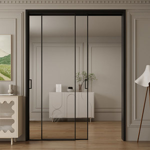 Puertas correderas de riel colgante retro de aluminio negro extremadamente estrecho personalizado cocina balcón estudio puertas correderas de vidrio - Product Image 1