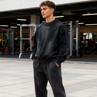 TKAN380 pakaian pria Logo kustom cetak 350 Gsm katun Treey Crewneck Pria asam cuci besar pakaian jalanan kaus pria