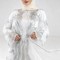 Weißes Pailletten-Besticktes Pfingstrosen-Open-Cardigan mit Quastengürtel, Netz-Patchwork, Rüschen und Rundhalsausschnitt - Elegantes Damenkleid für Alltag und Freizeit