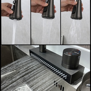 Grifos de fregadero de cascada populares Metal gris SUS304 <span class=keywords><strong>grifo</strong></span> de fregadero de cocina extraíble de lluvia de doble orificio - Product Image 3