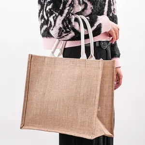 Customized Jute Tote Shopping Bag With Printed Logo