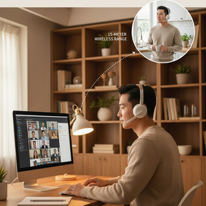 Wireless Office Headset LED Indicator with Clear Calls Mute Function Noise-Canceling <strong>Microphone</strong> <strong>Bluetooth</strong> 5.4 Earphones - Product Image 4