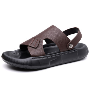 Men's Genuine Leather <b>Slides</b> Open Toe Rubber Sole Casual Summer Sandals - Product Image 5