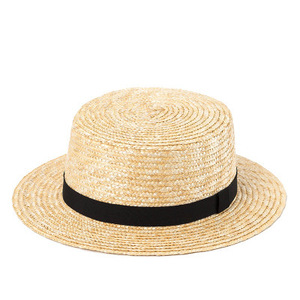Kids <b>Flat</b> Top Natural Straw <b>Hat</b> Wholesale Skimmer Boater Straw <b>Hat</b> - Product Image 4