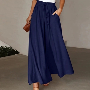 <span class=keywords><strong>Pantaloni</strong></span> <span class=keywords><strong>Palazzo</strong></span> <span class=keywords><strong>a</strong></span> Vita Alta da Donna, Gamba Larga, Taglia XL, Traspiranti <span class=keywords><strong>con</strong></span> Chiusura Elastica e Bottone, Tinta Unita per l'Estate - Product Image 5