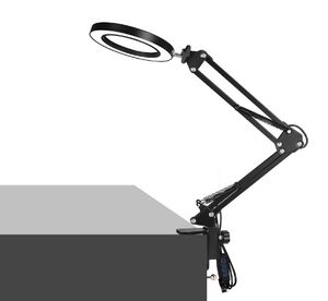 2 en 1 diseño moderno 10X LED lupa lámpara de escritorio Brazo giratorio ajustable abrazadera alimentada por batería montada lectura retrabajo vidrio Metal - Product Image 4