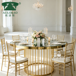 Luxurious Gold Stainless Steel Glass Top Round <b>Dining</b> <b>Tables</b> Set 6 Seater - Product Image 6