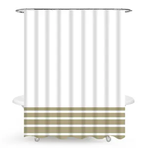 핫 하이 퀄리티 기하학적 스트라이프 화이트 폴리에스터 욕실 샤워 커튼 패브릭 12 C 후크 금형 증거