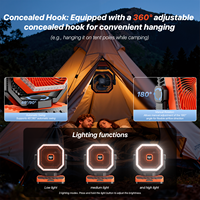 Ventilateur de camping à piles avec lumière, 5 vitesses, ventilateur de bureau personnel, ventilateur de tente robuste à suspendre pour les voyages en plein air et le camping