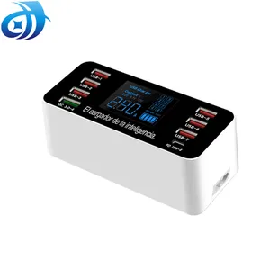 60 w multifunctional multiple 8 ports smart LED display fast 3 in 1 charging mobile multi-port Charger