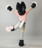 Costume réaliste en fausse fourrure pour chien, idéal pour Halloween, incluant masque de tête, pattes, queue et pattes de pieds, pour cosplay et conventions