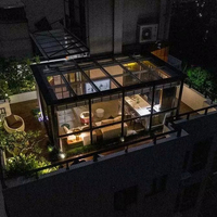 Véranda préfabriquée en aluminium et verre trempé de style moderne, adossée à la maison, pour patio extérieur et jardin