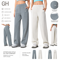 GH Logo personnalisé Pantalon pour femme à cordon de serrage, coupe ample, drapé, jambe droite, en tissu Air Layer effet seconde peau, pour le sport, le yoga et les loisirs, style legging