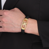 Bracelet pour homme en cuir avec double lettre D en or, en acier inoxydable 316, bijoux tendance avec fermoir magnétique
