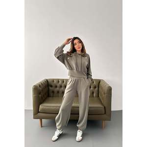 Conjunto de Sudadera con Capucha Gris y Pantalones Cargo para Mujer, Manga Larga, Tela de Felpa, Informal, Transpirable, Estilo Jogger - Product Image 6