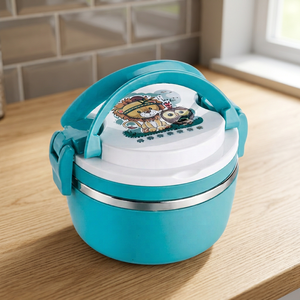 MY LUNCH BOX Boîte à lunch ronde en plastique mignonne avec motif de lion pour enfants, portable, à compartiment unique, sans BPA, couleur turquoise - Product Image 3
