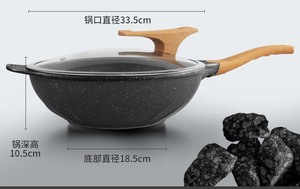 <span class=keywords><strong>Wok</strong></span> en pierre médicale écologique de 32 cm, poêle chinoise antiadhésive, poignée composite, capacité de 8 L, couvercle en verre, compatible gaz et induction - Product Image 3
