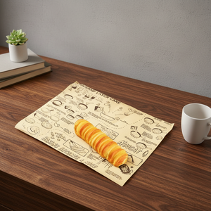 กระดาษห่อเบอร์เกอร์แบบย่อยสลายได้ สำหรับห่ออาหารแบบนำกลับบ้าน ป้องกันคราบไขมัน เหมาะสำหรับอาหารจานด่วน - Product Image 3