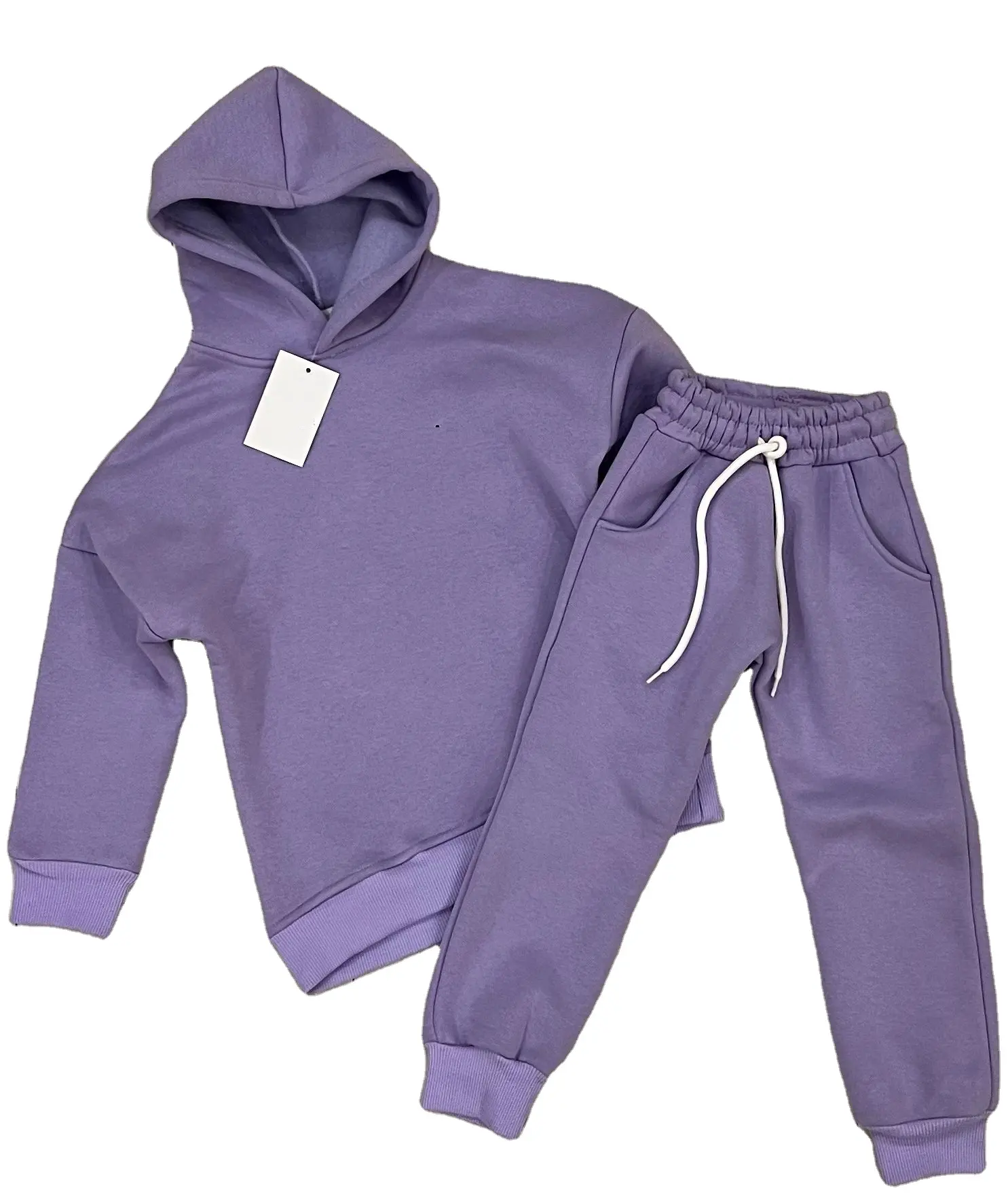 Set Hoodie dan Jogger anak-anak ukuran besar warna ungu untuk musim dingin kain katun lembut pilihan warna dibuat di Turki