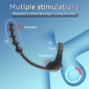 Anelli Penieni per Uomo in <span class=keywords><strong>Silicone</strong></span> con Masturbatore Anale Vibrante 10 Frequenze Telecomando Wireless e Anello di Bloccaggio con Sfere Articoli per Adulti - Product Image 2