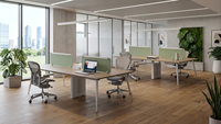 Poste de travail modulaire pour 4 personnes avec plateau en MFC E0 et structure en acier pour mobilier de bureau commercial moderne