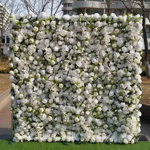 Hochwertige 3d 5d rosa lila künstliche Blumen wand Rolling Up Vorhang Blumen wand Hintergrund für Hochzeit Event Dekoration