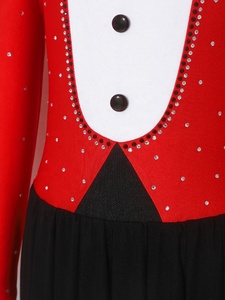 Robe de patinage pour filles, style smoking, avec nœud papillon en strass, jupe plissée, costumes de patinage artistique, tenue de scène, sur mesure - Product Image 4
