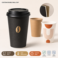 Gobelets en papier jetables à double paroi Kraft, isolés, résistants à la chaleur, pour café et thé, avec motif personnalisé imprimé pour les événements hôteliers et la restauration