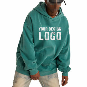 Ventes chaudes, sweat-shirts pour hommes en coton uni, lourds, mode décontractée, épaules tombantes, lavés, vintage, amples - Product Image 4