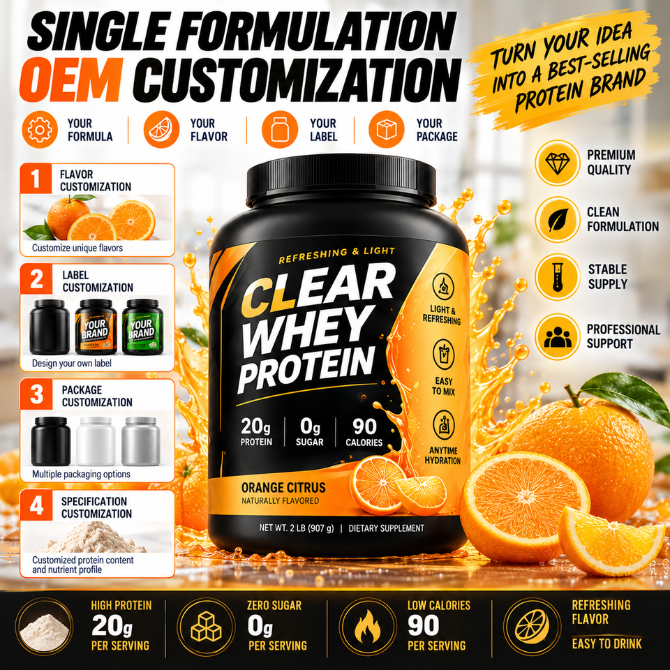 OEM Clear Whey Protein Powder Manufacturer Orange Citrus 20g Protein 0g ...