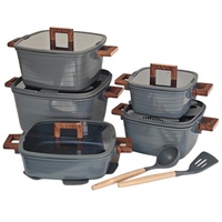 Ensemble de 15 ustensiles de cuisine carrés durables en fonte antiadhésive avec base à induction et couvercles en verre trempé