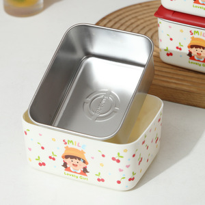 Stainless Steel <b>Lunch</b> <b>Box</b> Cherry Girl Pattern Rectangle Airtight With Lid Student Office Use - Product Image 2