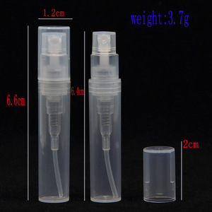 בקבוקון בושם מיני שקוף מפלסטיק בנפחים של 2ml 3ml 5ml, בקבוקון ריסוס לדוגמא עם מרסס. - Product Image 4