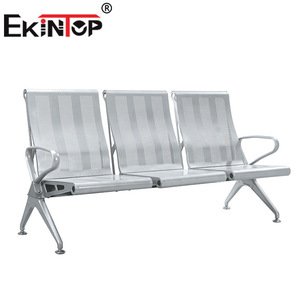 Silla de espera Ekintop de 3 plazas, banco de metal para exteriores con reposabrazos para estaciones y parques - Product Image 3