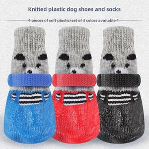 2025 precio bajo lindo perro impreso antideslizante protectores de patas tejido algodón mascotas calcetines perro zapatos de invierno - Product Image 6