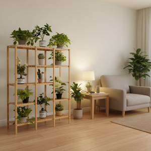 Organizador de almacenamiento de bambú, 100x70cm, cinco capas, tipo vertical para maceta, sala de estar, estilo minimalista - Product Image 2