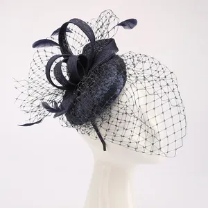 Womens Lady Luxury Fancy Glamour Kentucky Derby Small Flower Mesh Church Fascinators With Bow Hat Sinamay Base